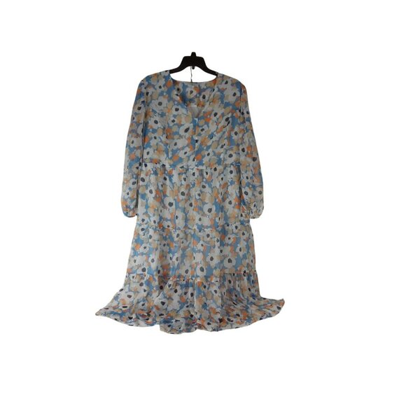Joie Womens Maxi Dress Multicolor Floral Woven Vneck Long Sleeve Tiered 2XL - Picture 1 of 11